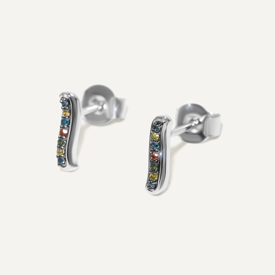 Серебряные серьги-пусеты с цветными бриллиантами