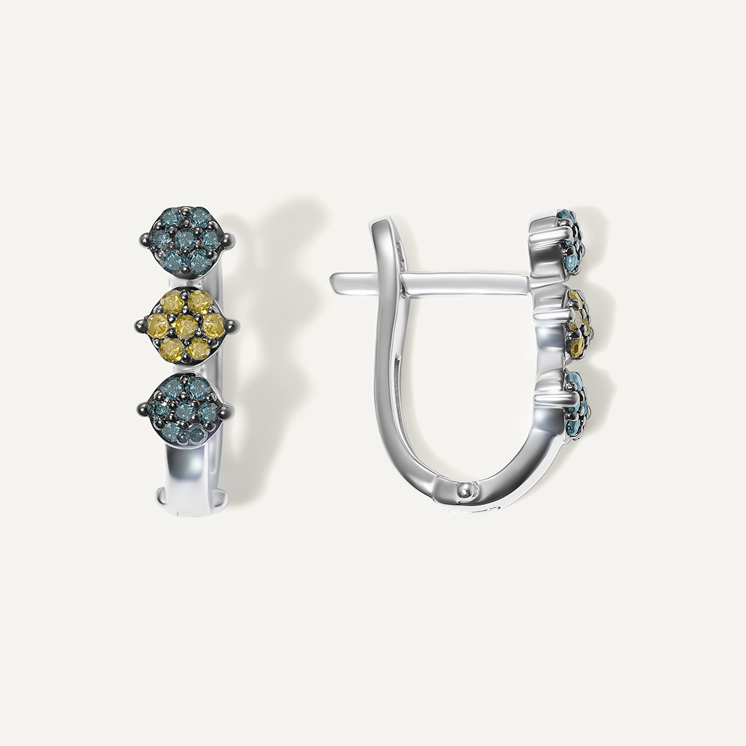 Серебряные серьги с цветными бриллиантами