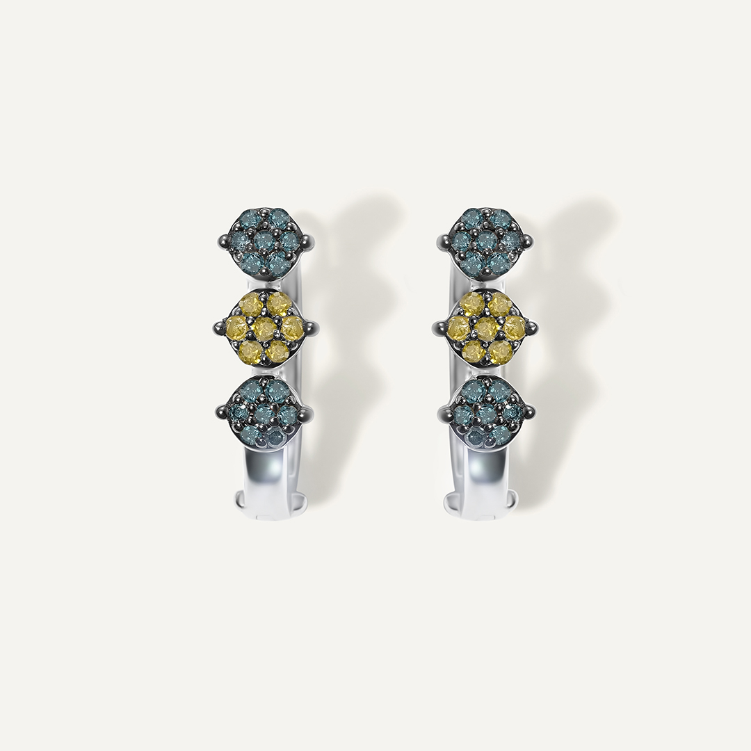 Серебряные серьги с цветными бриллиантами