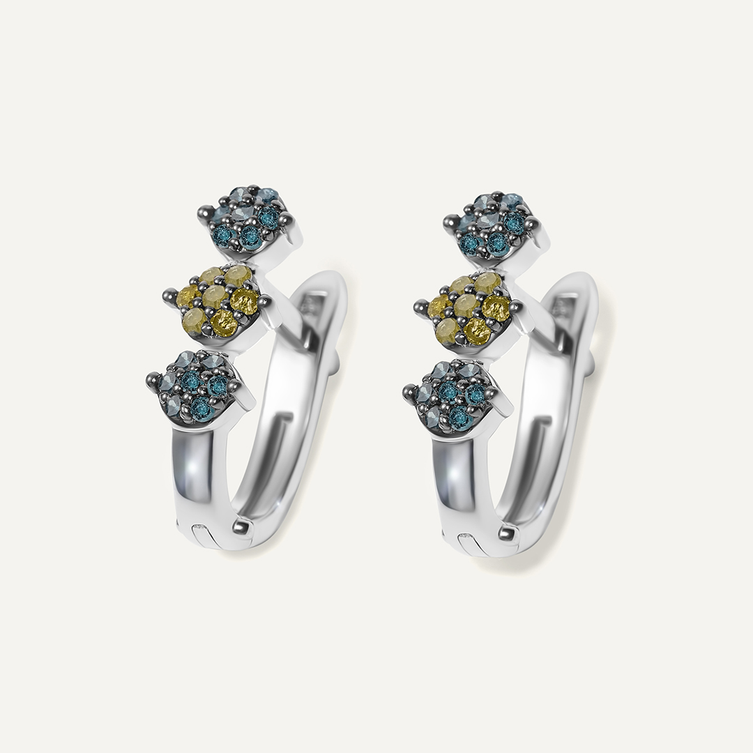 Серебряные серьги с цветными бриллиантами