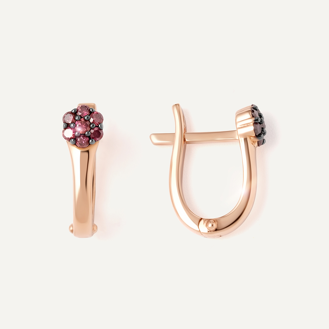 Серебряные серьги с розовыми бриллиантами "Цветы"