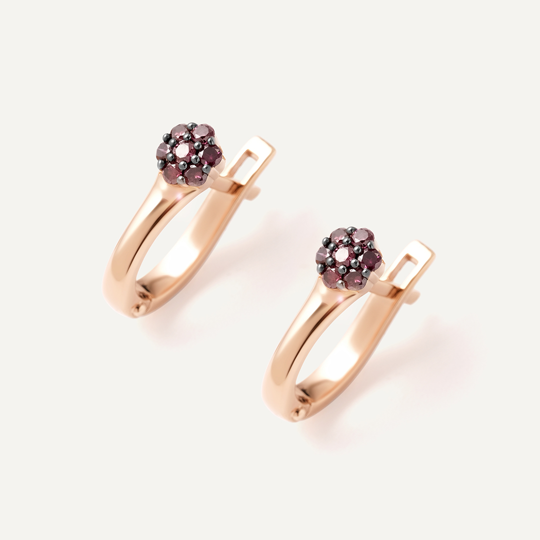 Серебряные серьги с розовыми бриллиантами "Цветы"