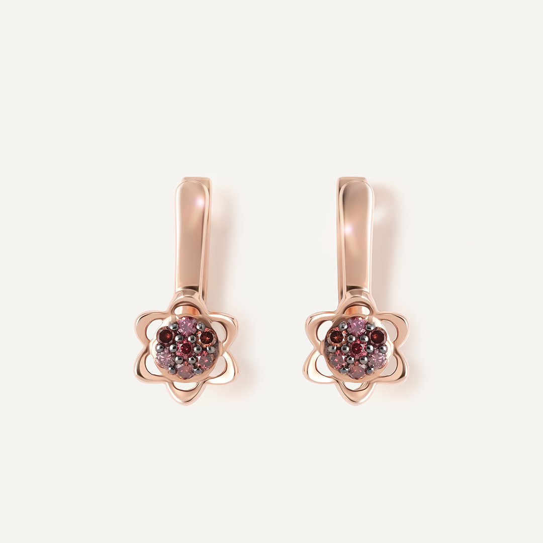 Серебряные серьги с розовыми бриллиантами "Цветы"