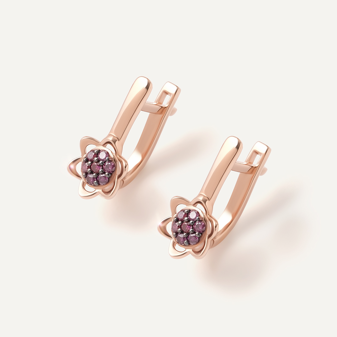 Серебряные серьги с розовыми бриллиантами "Цветы"