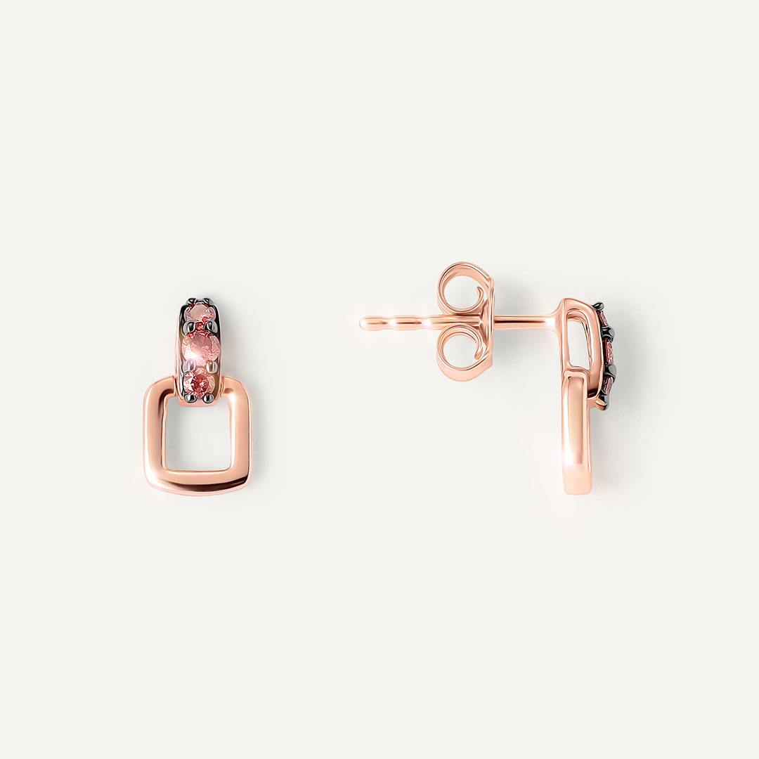 Серебряные серьги-пусеты с розовыми бриллиантами
