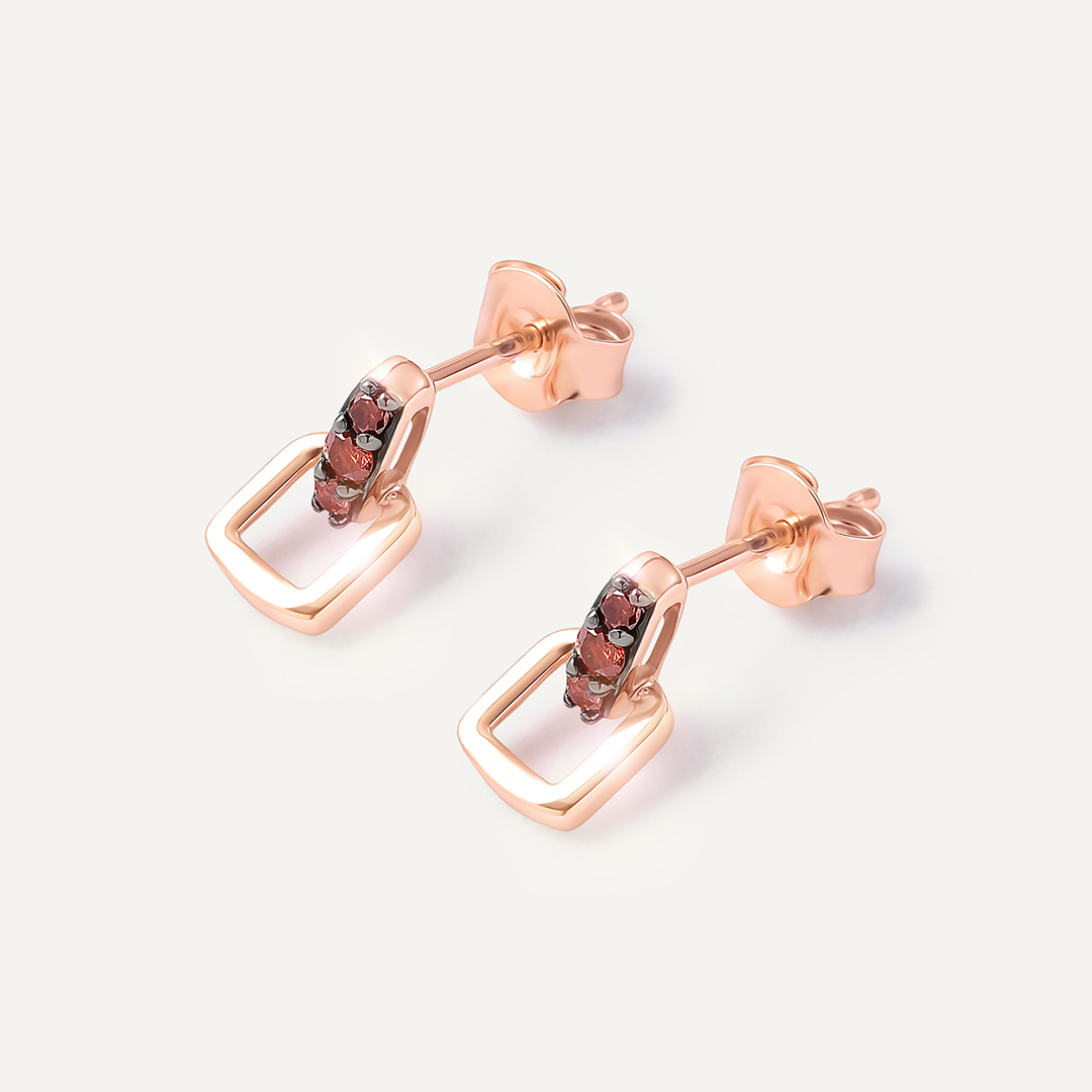 Серебряные серьги-пусеты с розовыми бриллиантами