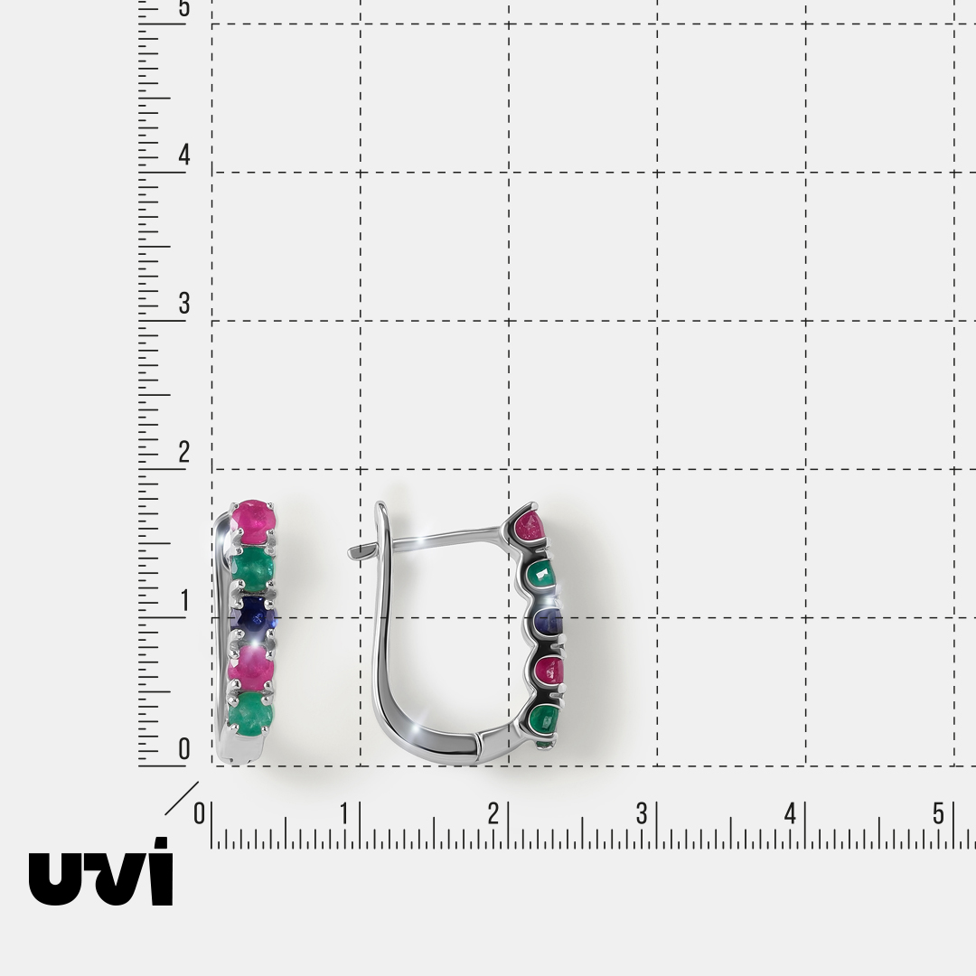 Серебряные серьги с изумрудами, сапфирами и рубинами