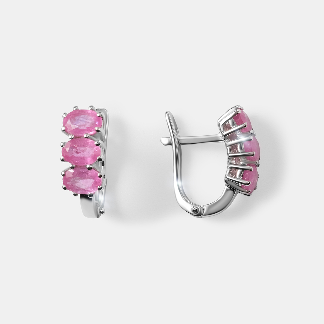Серебряные серьги с розовыми сапфирами