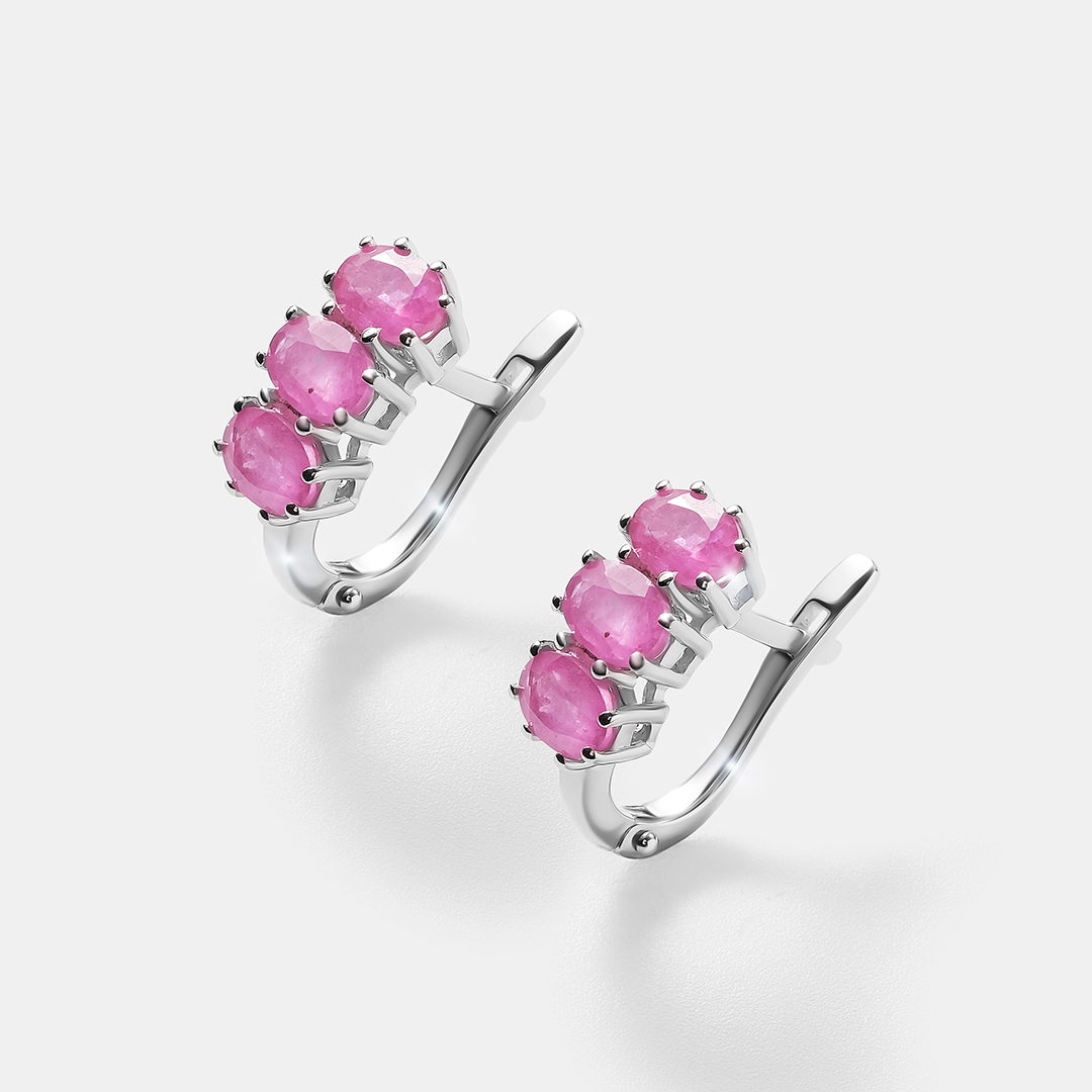 Серебряные серьги с розовыми сапфирами