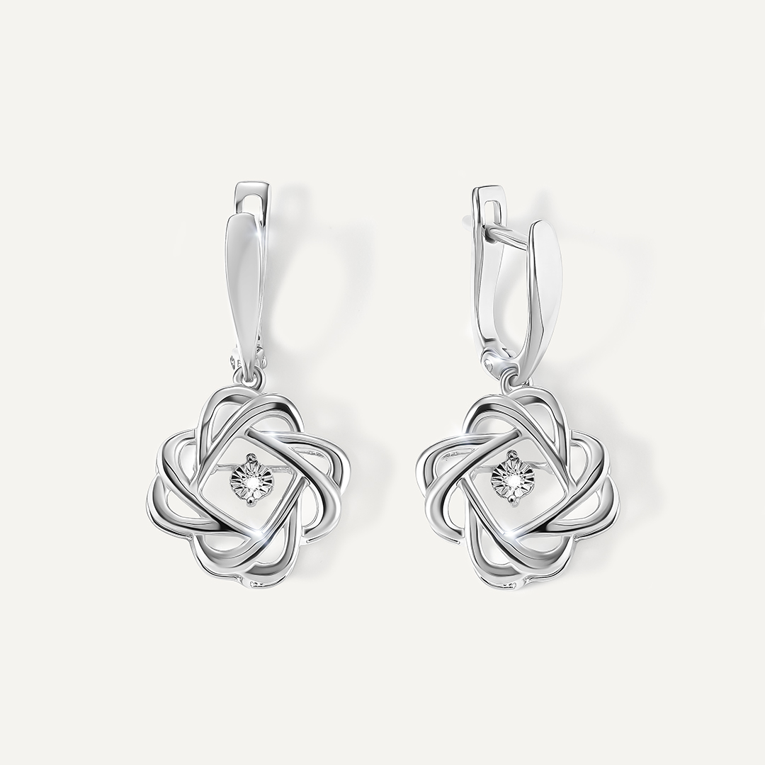 Серебряные серьги с бриллиантами "Танцующий камень"