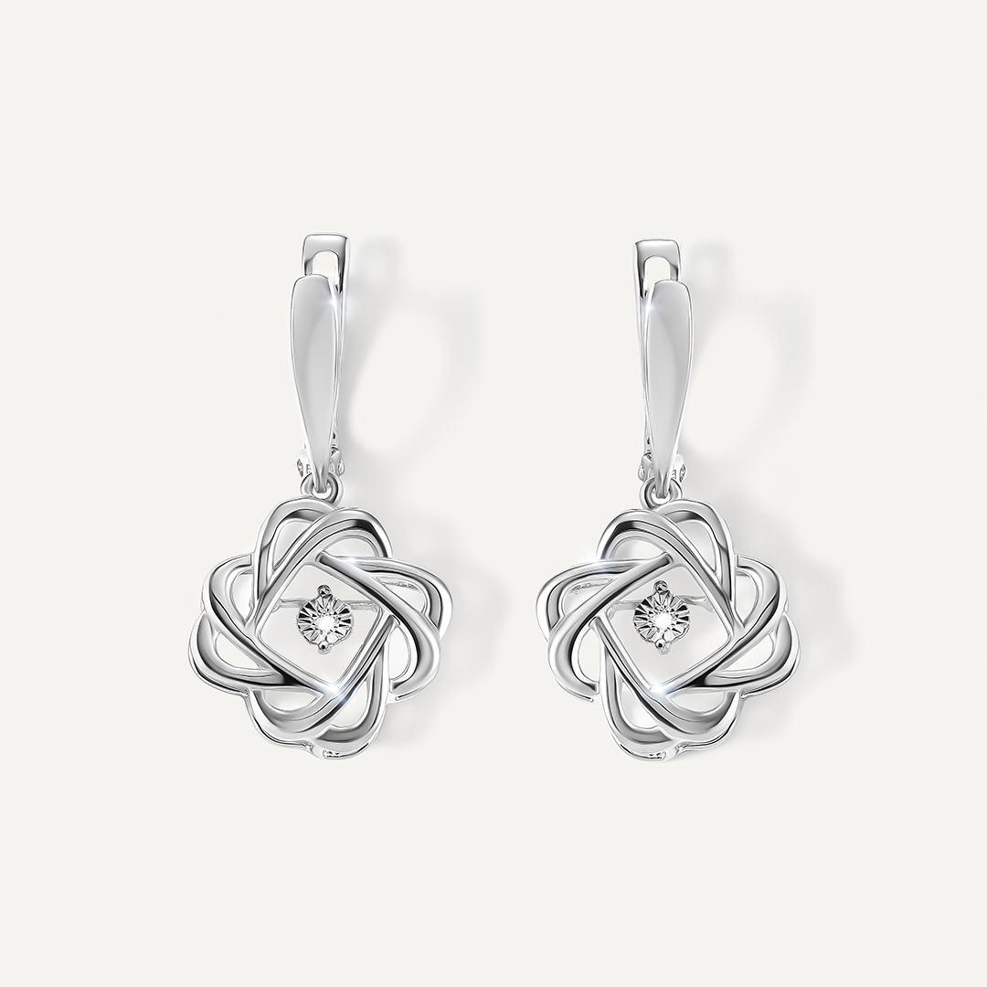 Серебряные серьги с бриллиантами "Танцующий камень"