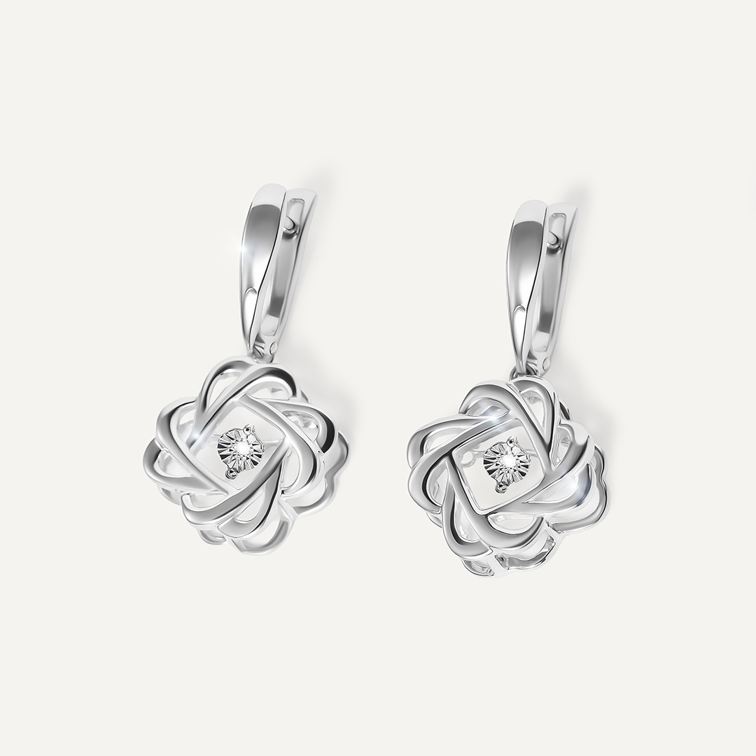 Серебряные серьги с бриллиантами "Танцующий камень"