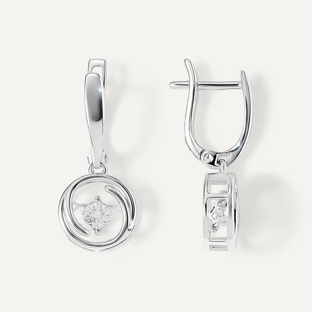 Серебряные серьги с бриллиантами "Танцующий камень"