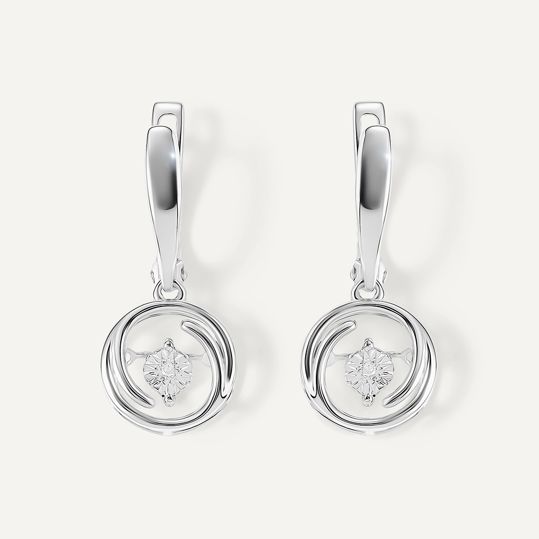 Серебряные серьги с бриллиантами "Танцующий камень"