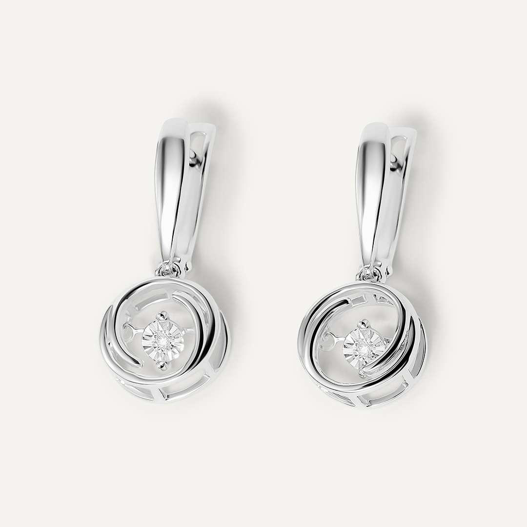 Серебряные серьги с бриллиантами "Танцующий камень"