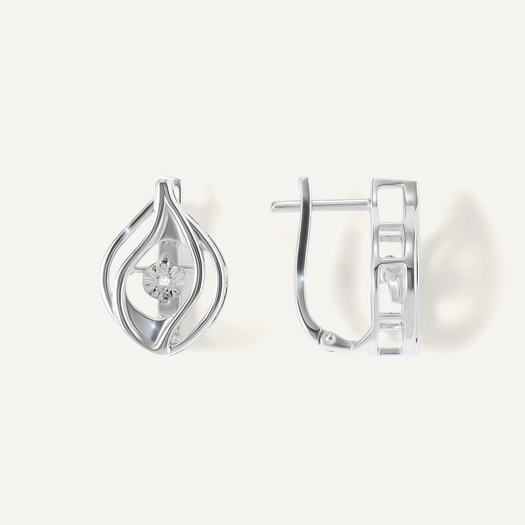 Серебряные серьги с бриллиантами "Танцующий камень"