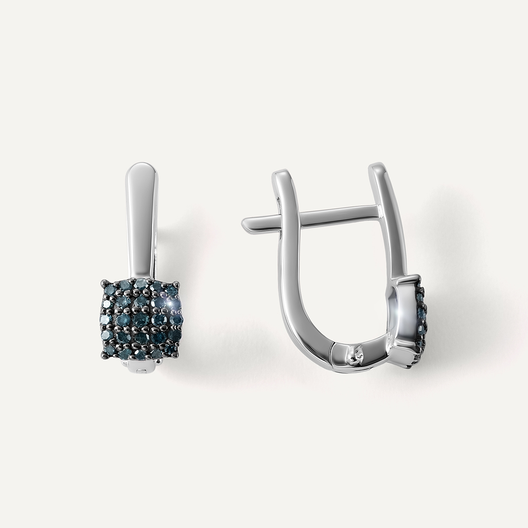 Серебряные серьги с голубыми бриллиантами