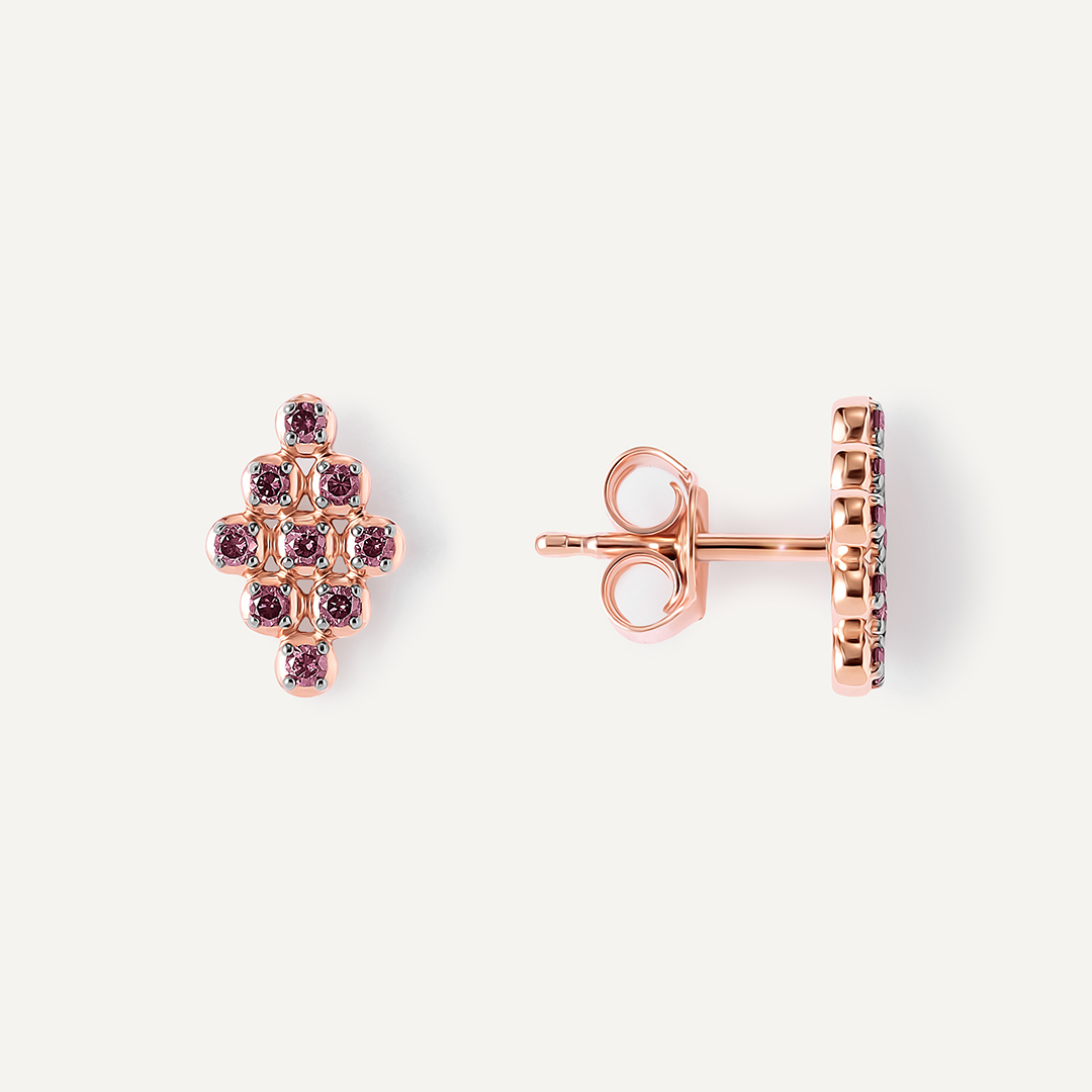 Серебряные серьги-пусеты с розовыми бриллиантами