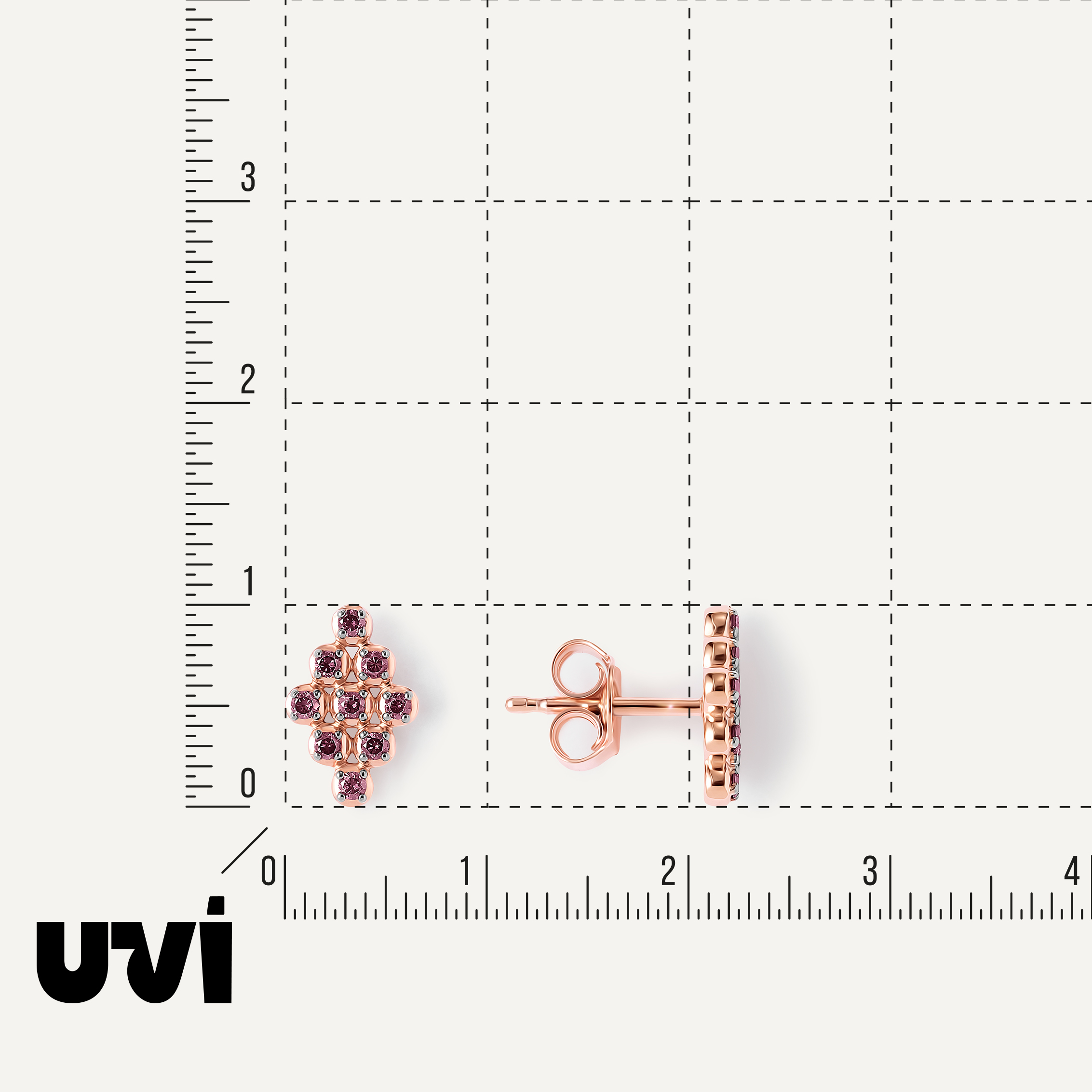 Серебряные серьги-пусеты с розовыми бриллиантами