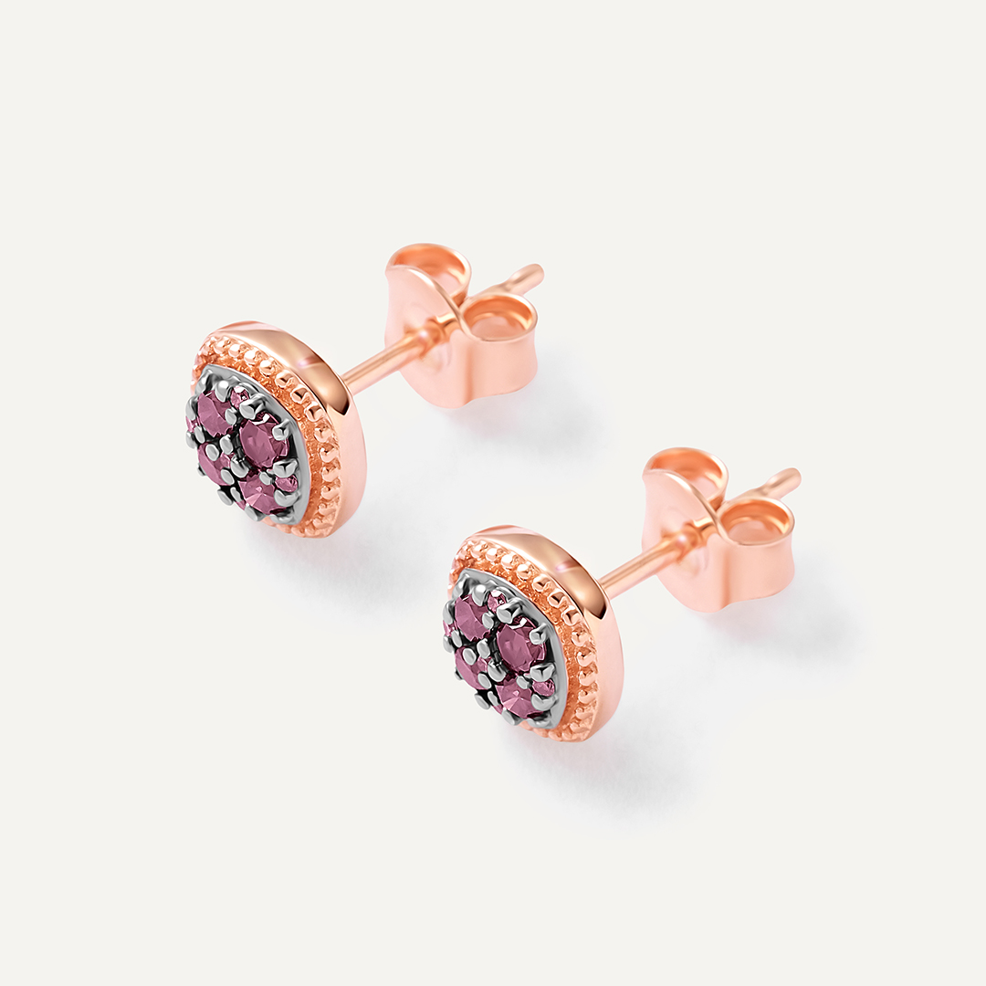 Серебряные серьги-пусеты с розовыми бриллиантами