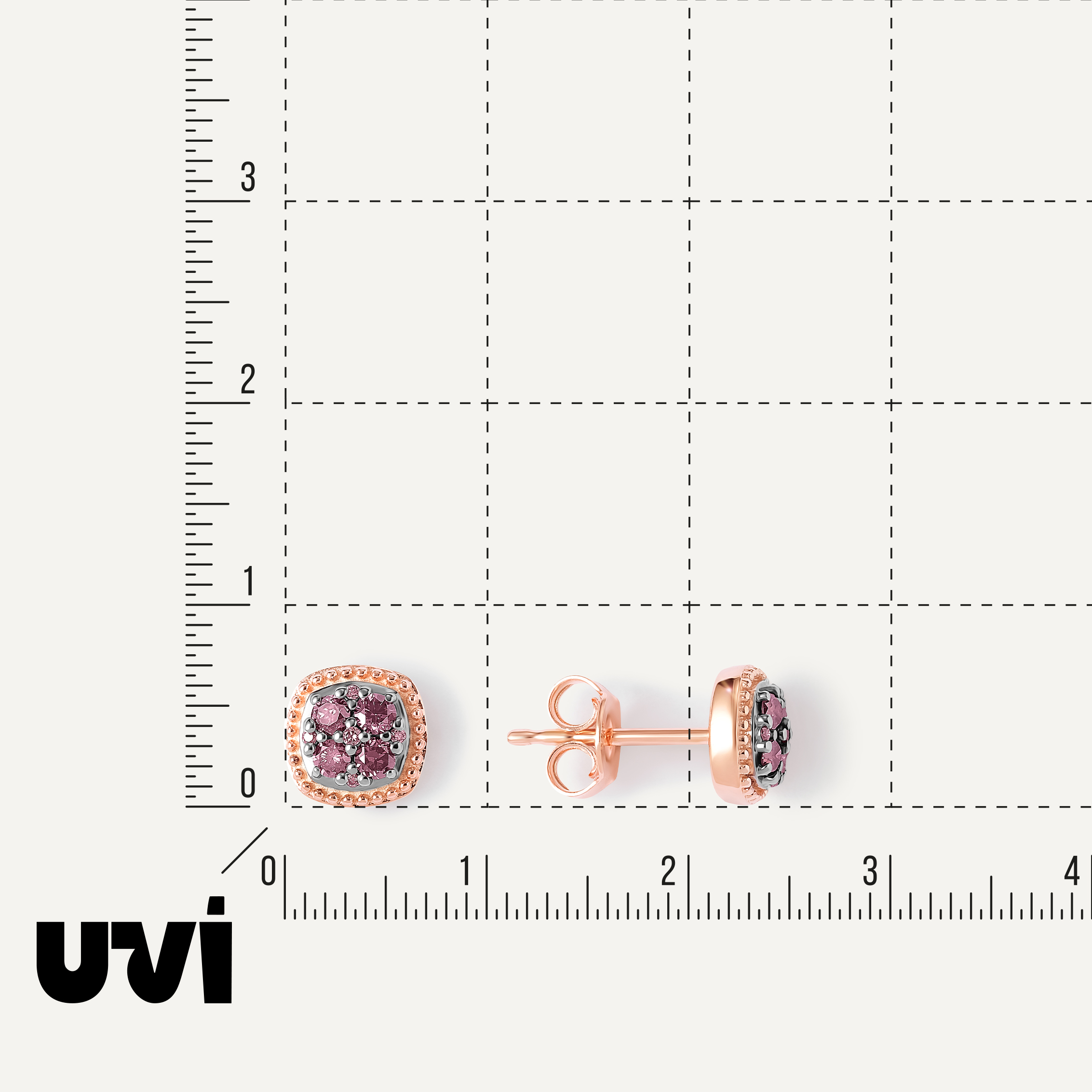 Серебряные серьги-пусеты с розовыми бриллиантами