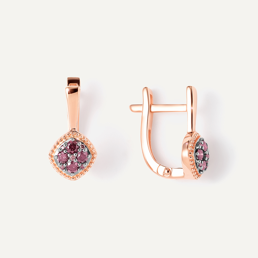 Серебряные серьги с розовыми бриллиантами