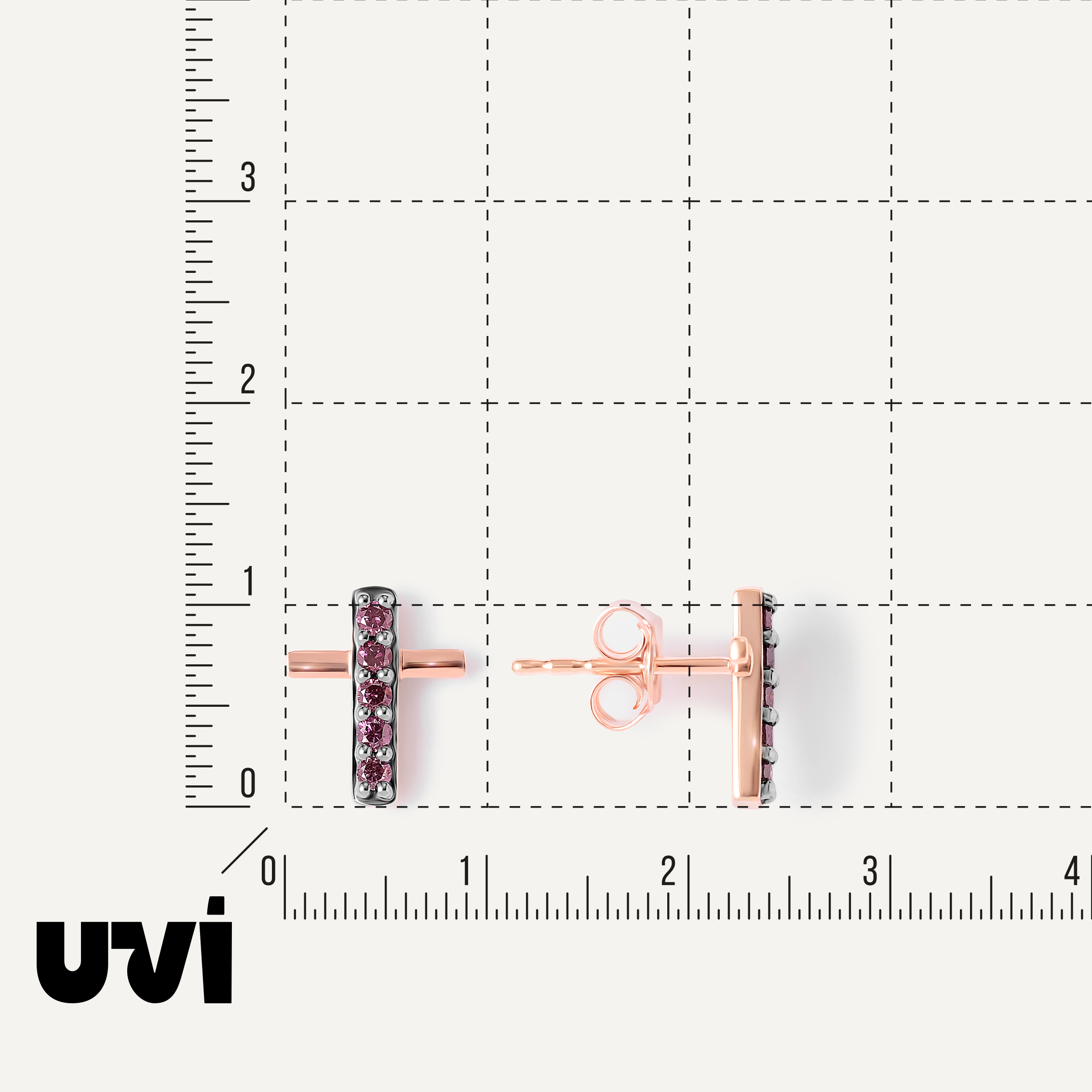 Серебряные серьги-пусеты с розовыми бриллиантами