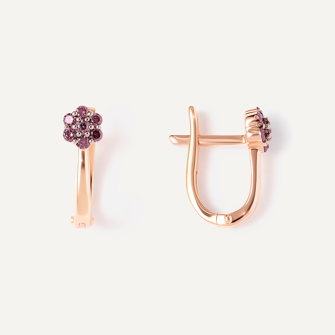 Серебряные серьги с розовыми бриллиантами "Цветы"