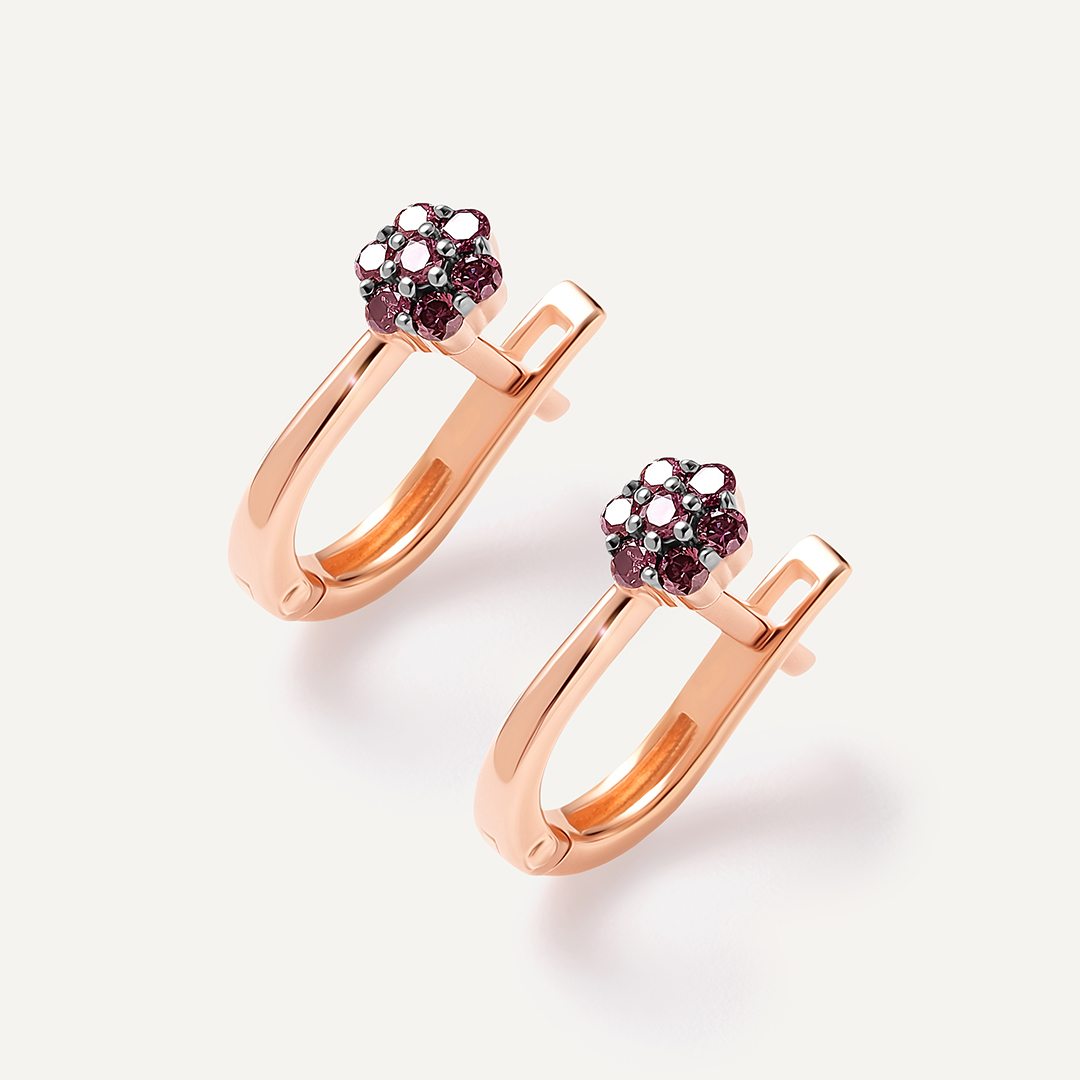 Серебряные серьги с розовыми бриллиантами "Цветы"