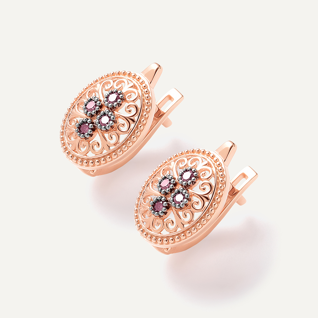 Серебряные серьги с розовыми бриллиантами