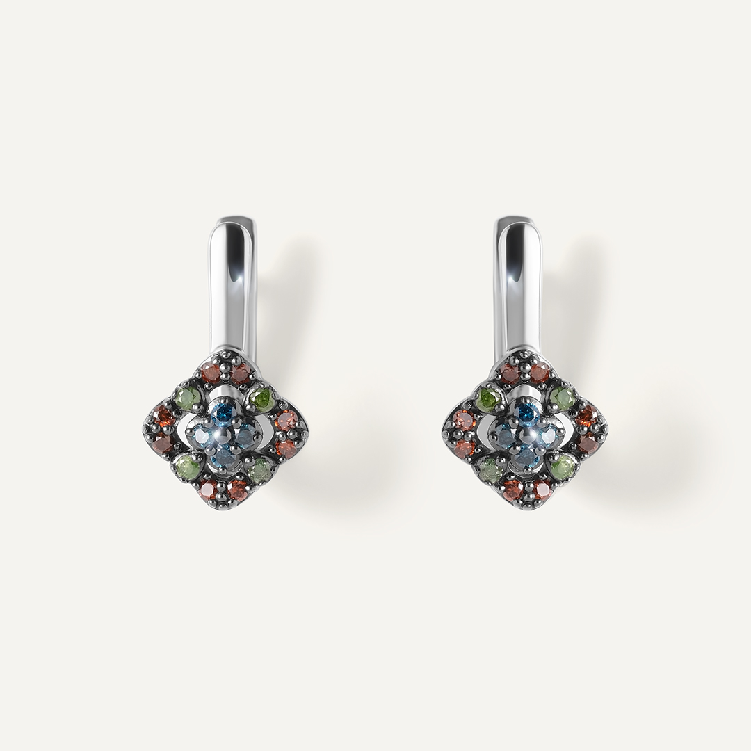 Серебряные серьги с цветными бриллиантами