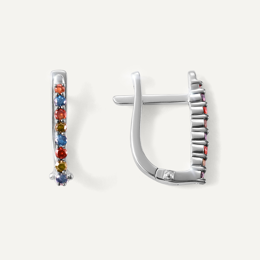 Серебряные серьги с цветными бриллиантами
