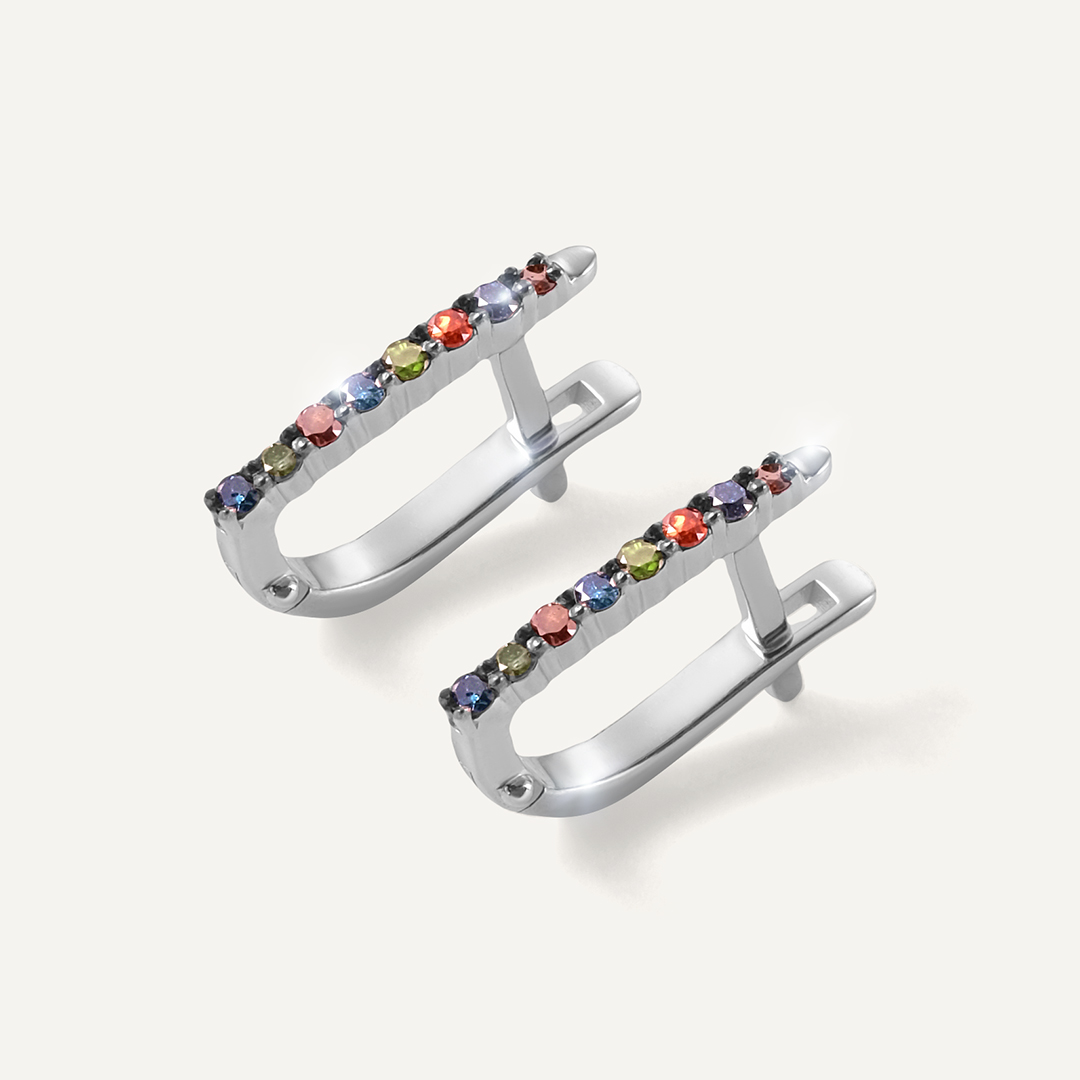 Серебряные серьги с цветными бриллиантами