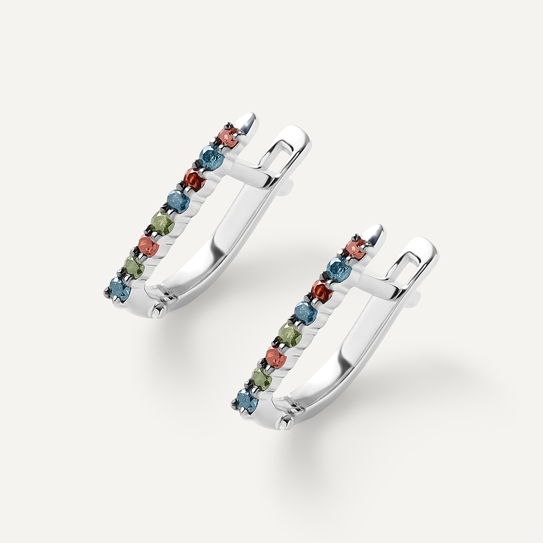 Серебряные серьги с цветными бриллиантами