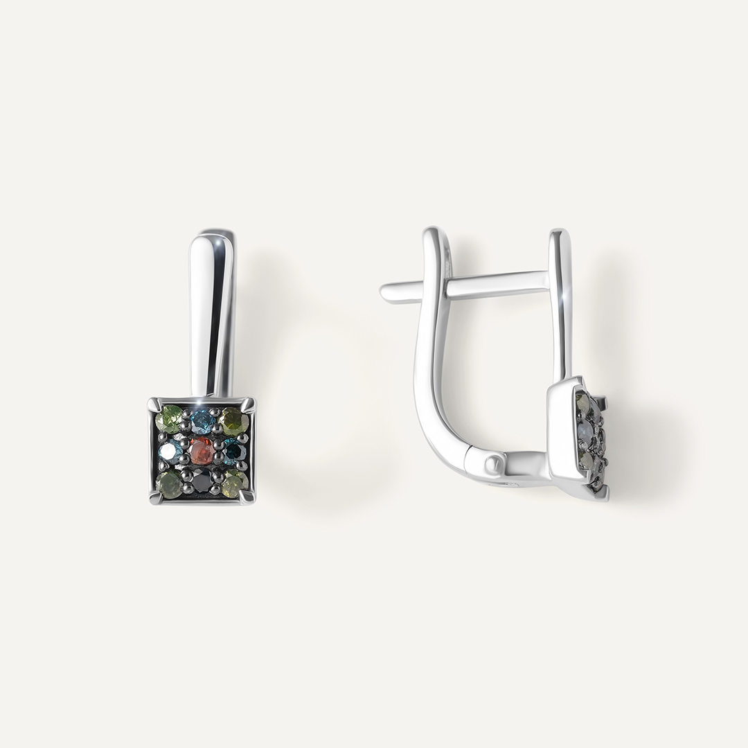 Серебряные серьги с цветными бриллиантами