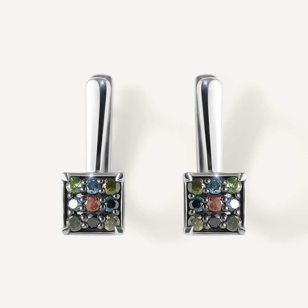 Серебряные серьги с цветными бриллиантами