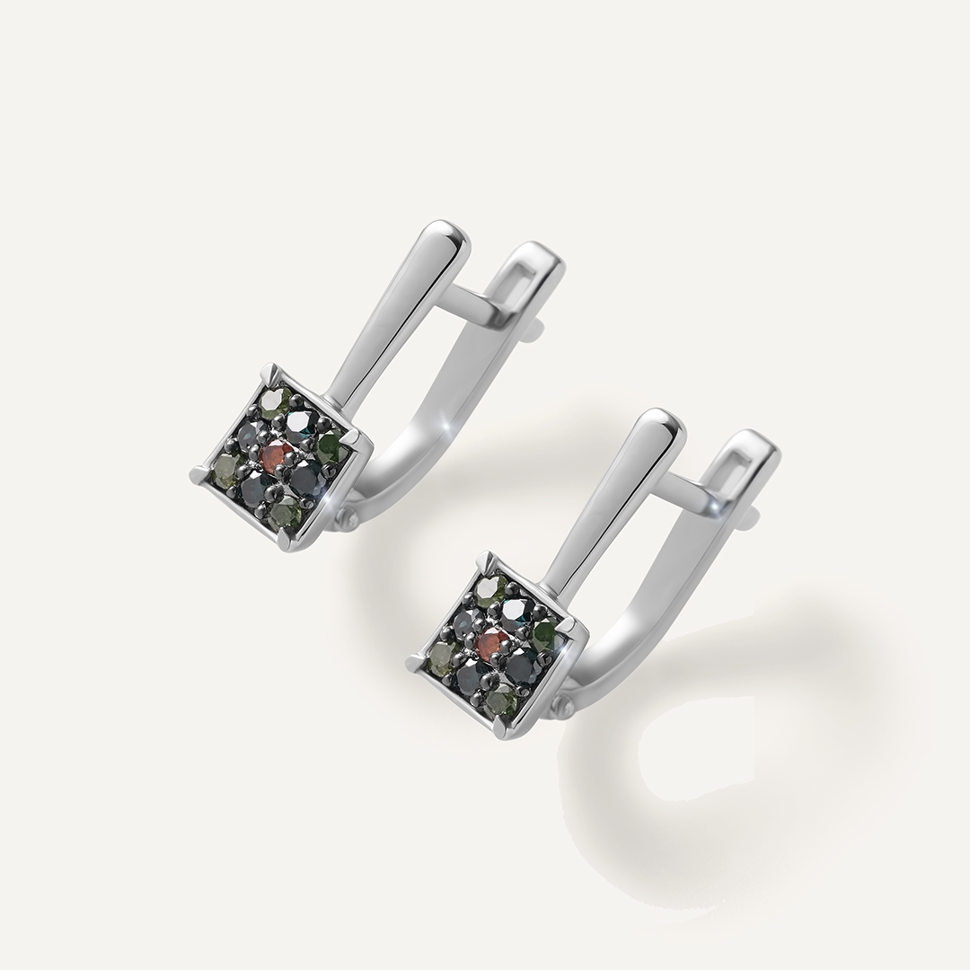 Серебряные серьги с цветными бриллиантами