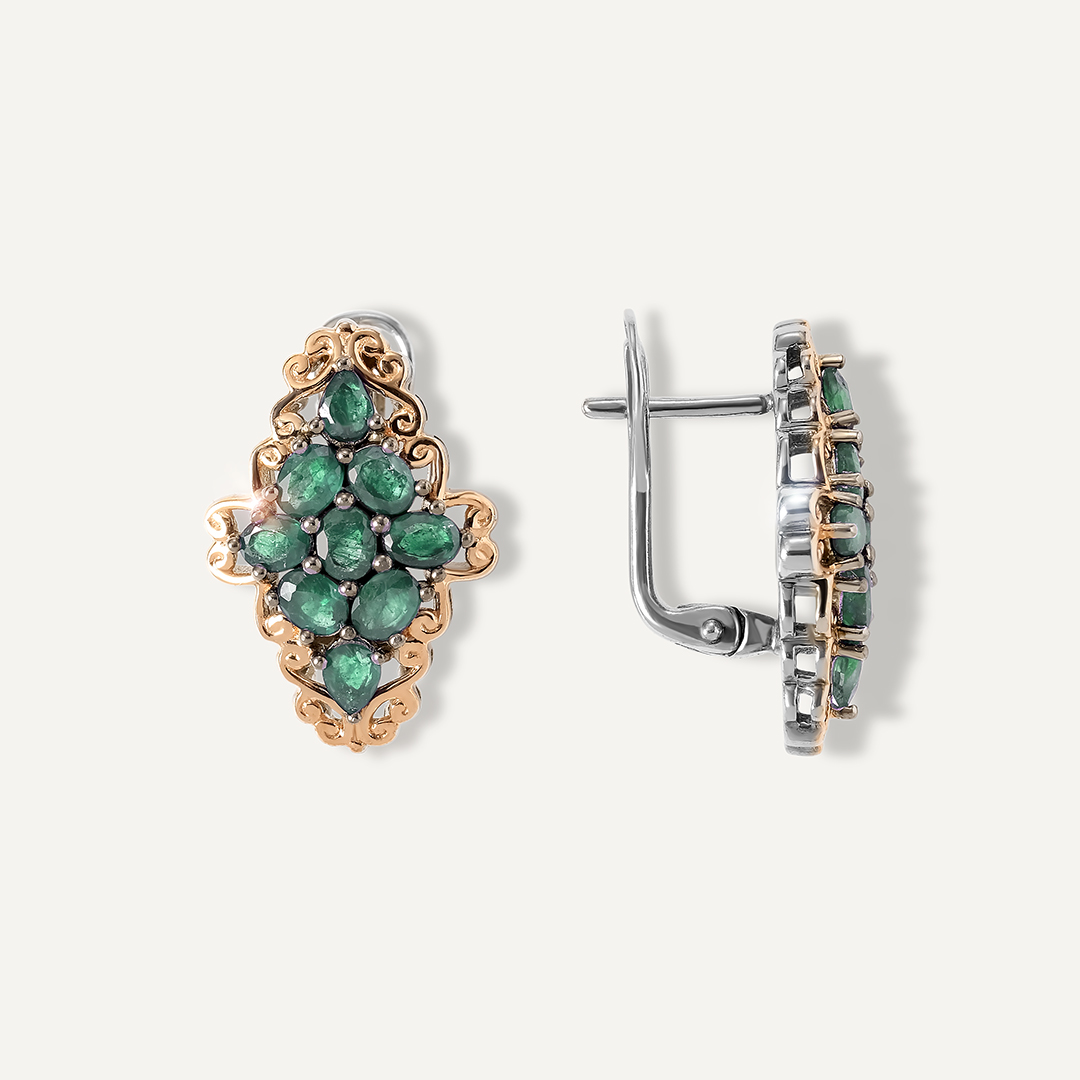 Серебряные серьги с изумрудами