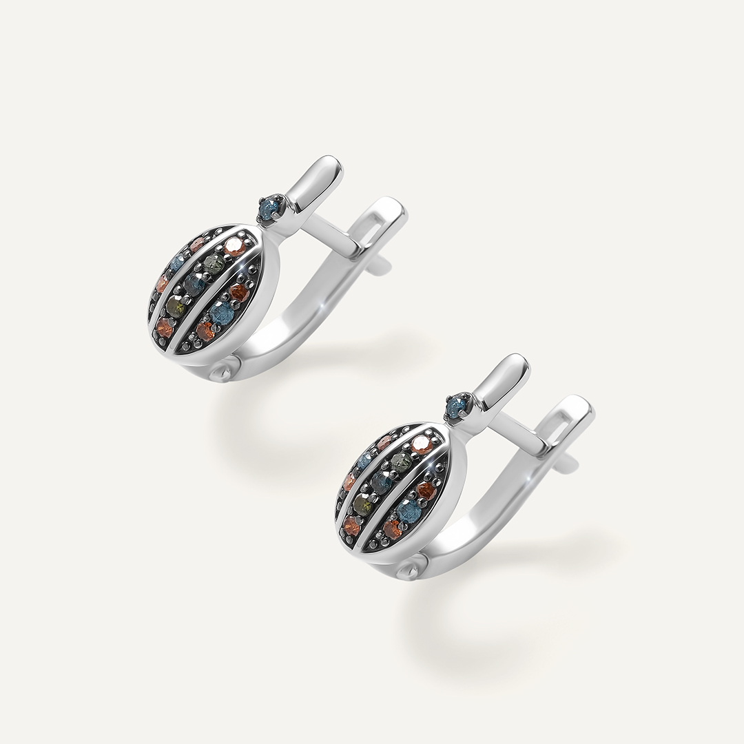 Серебряные серьги с цветными бриллиантами