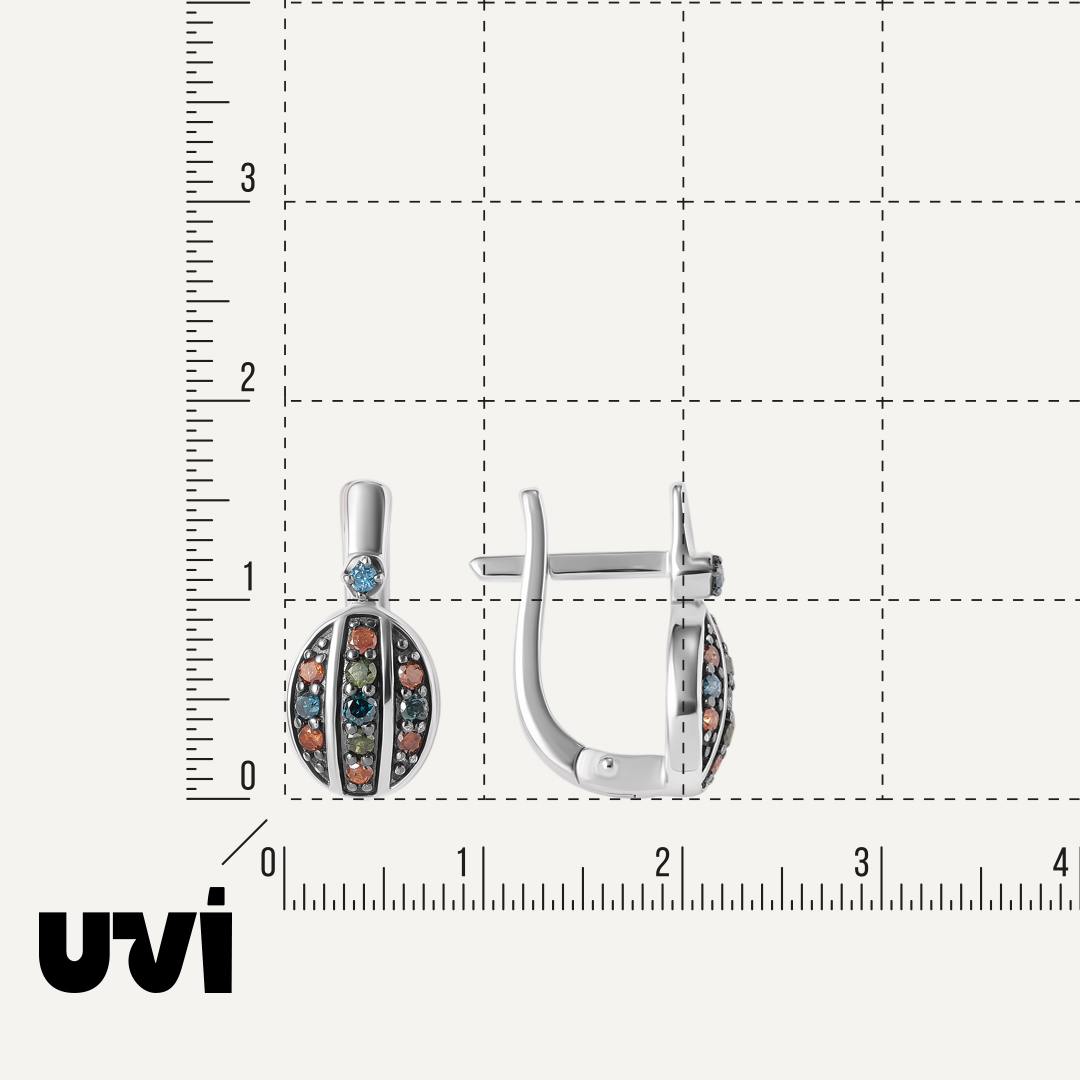 Серебряные серьги с цветными бриллиантами