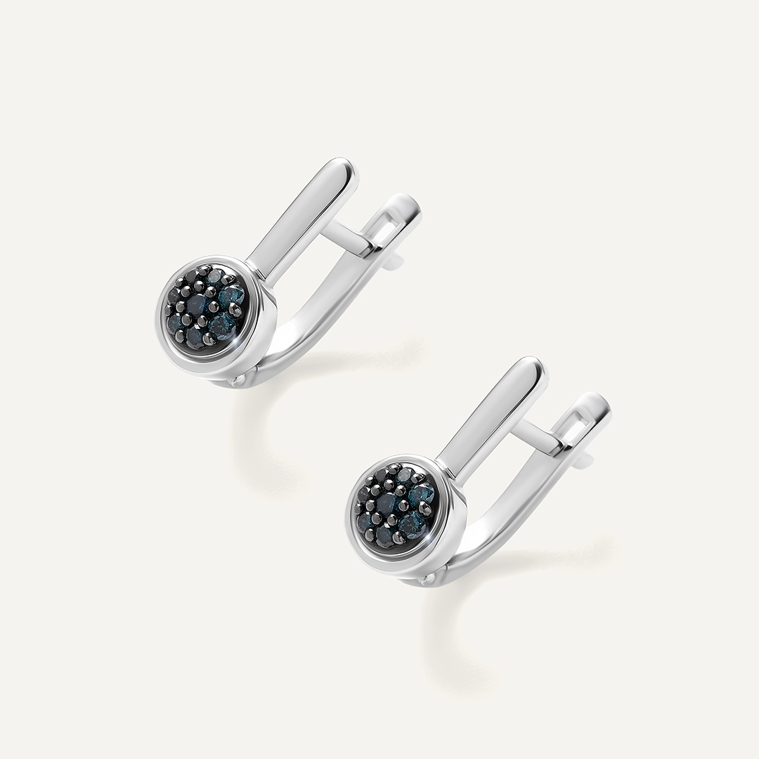 Серебряные серьги с голубыми бриллиантами