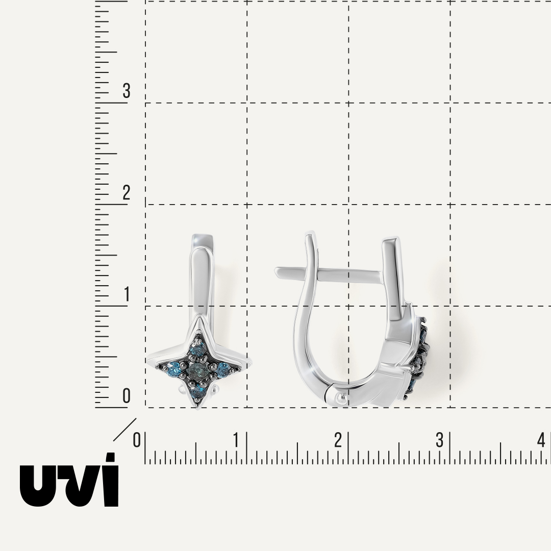 Серебряные серьги с голубыми бриллиантами "Звезды"