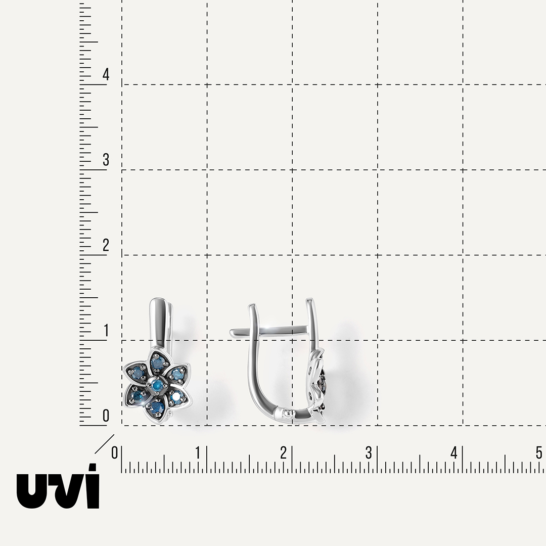 Серебряные серьги с голубыми бриллиантами "Цветы"