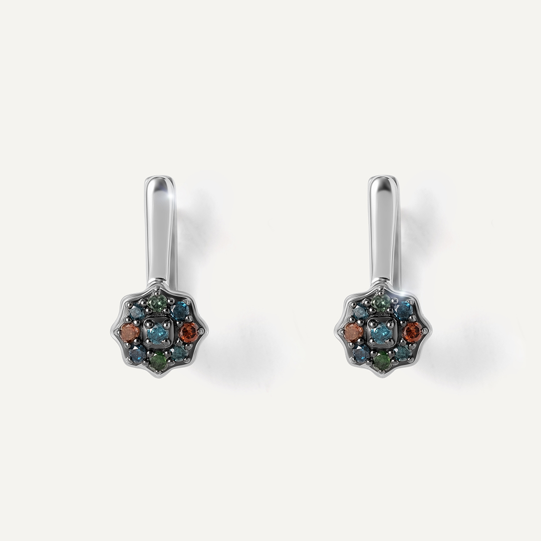 Серебряные серьги с цветными бриллиантами