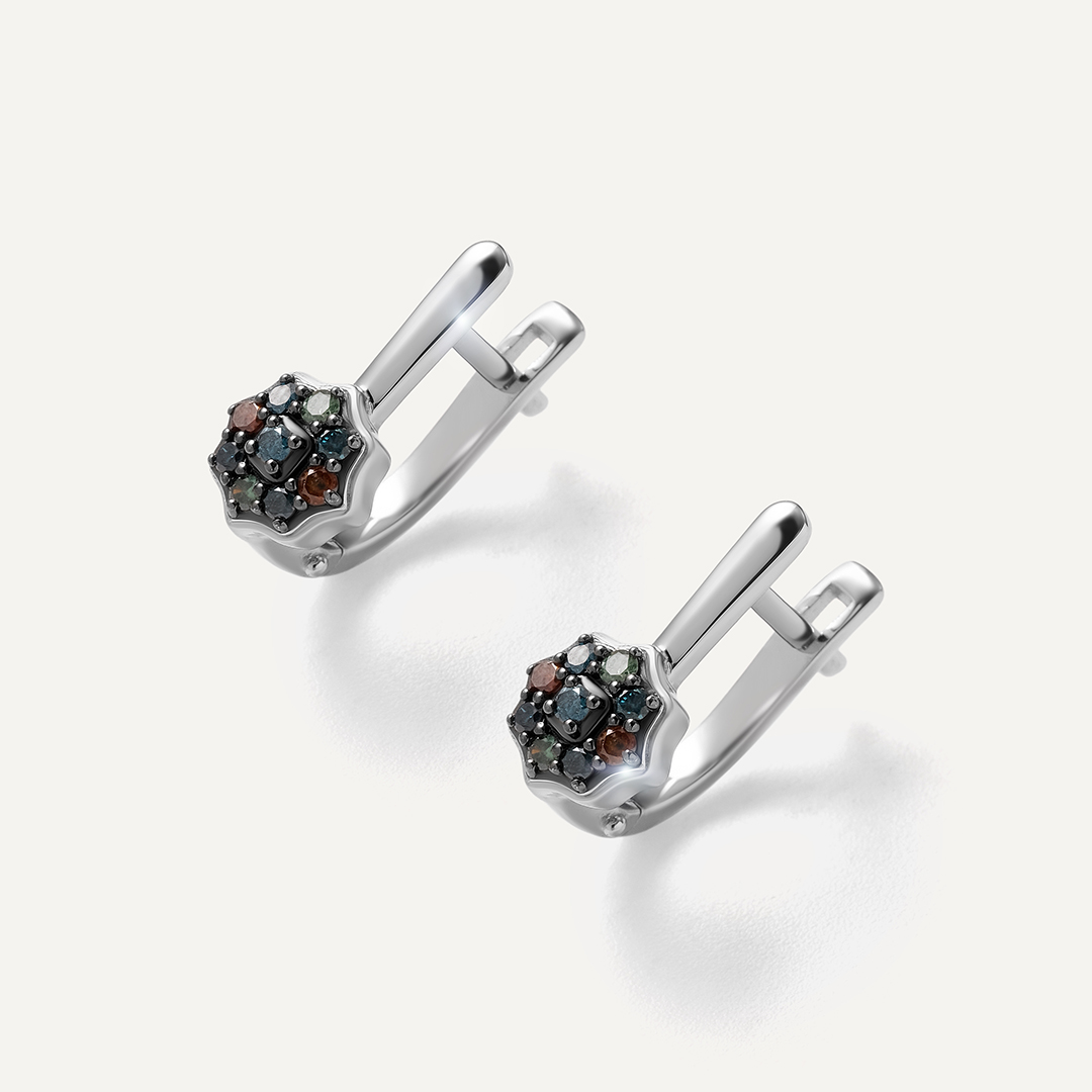 Серебряные серьги с цветными бриллиантами