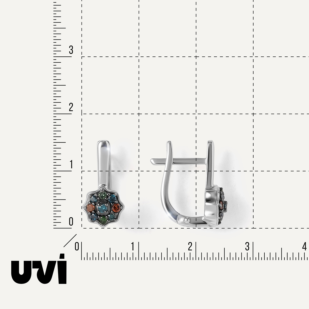 Серебряные серьги с цветными бриллиантами