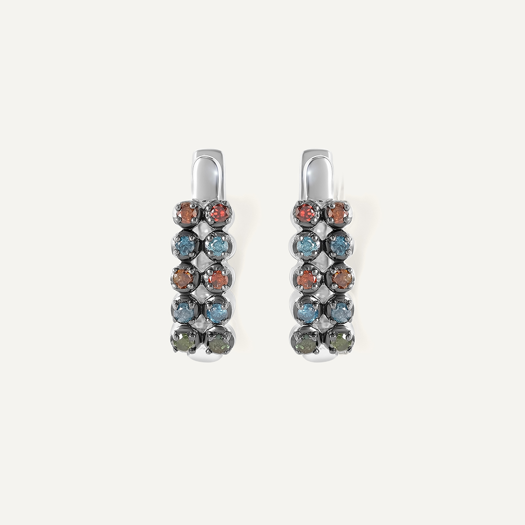 Серебряные серьги с цветными бриллиантами