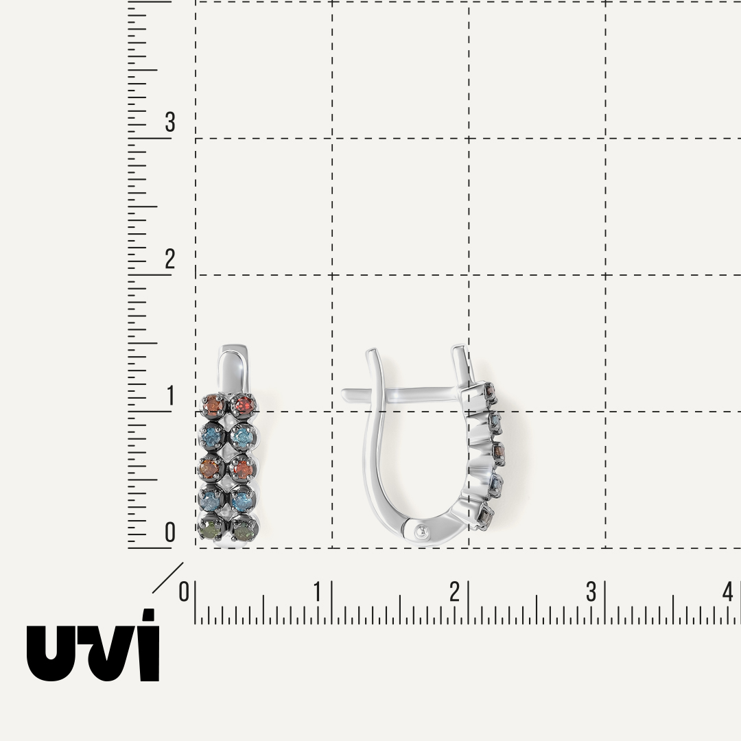 Серебряные серьги с цветными бриллиантами