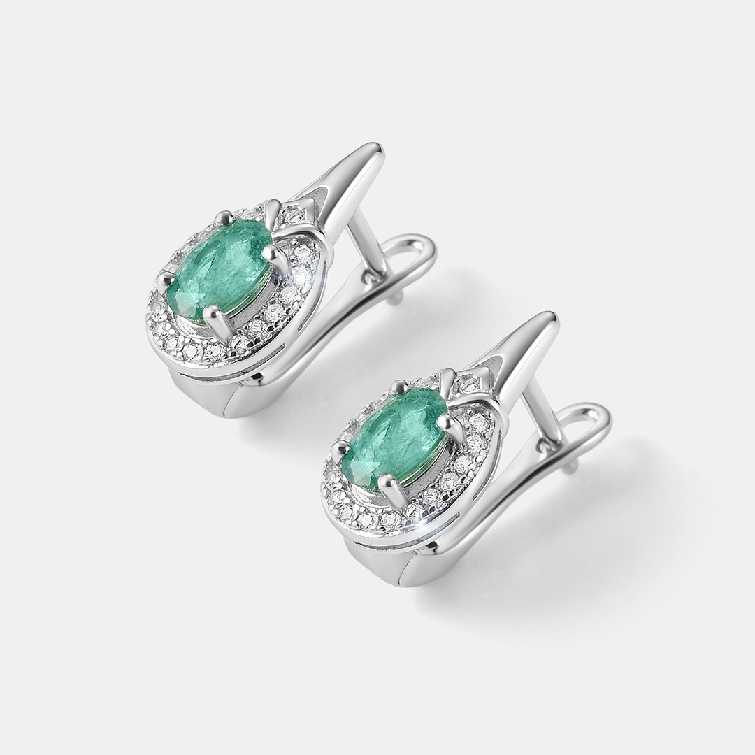 Серебряные серьги с изумрудами