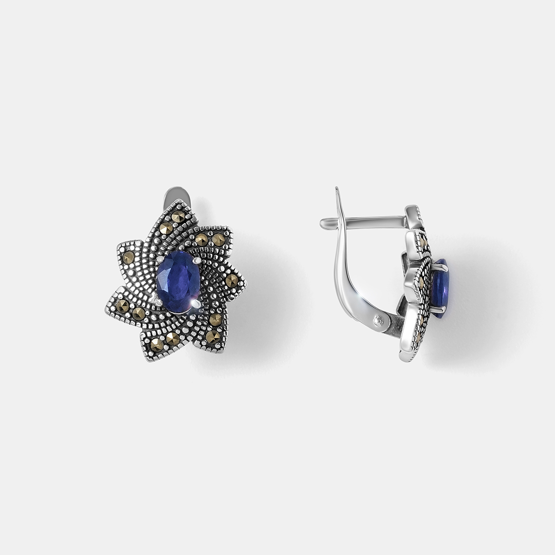 Серебряные серьги с сапфирами